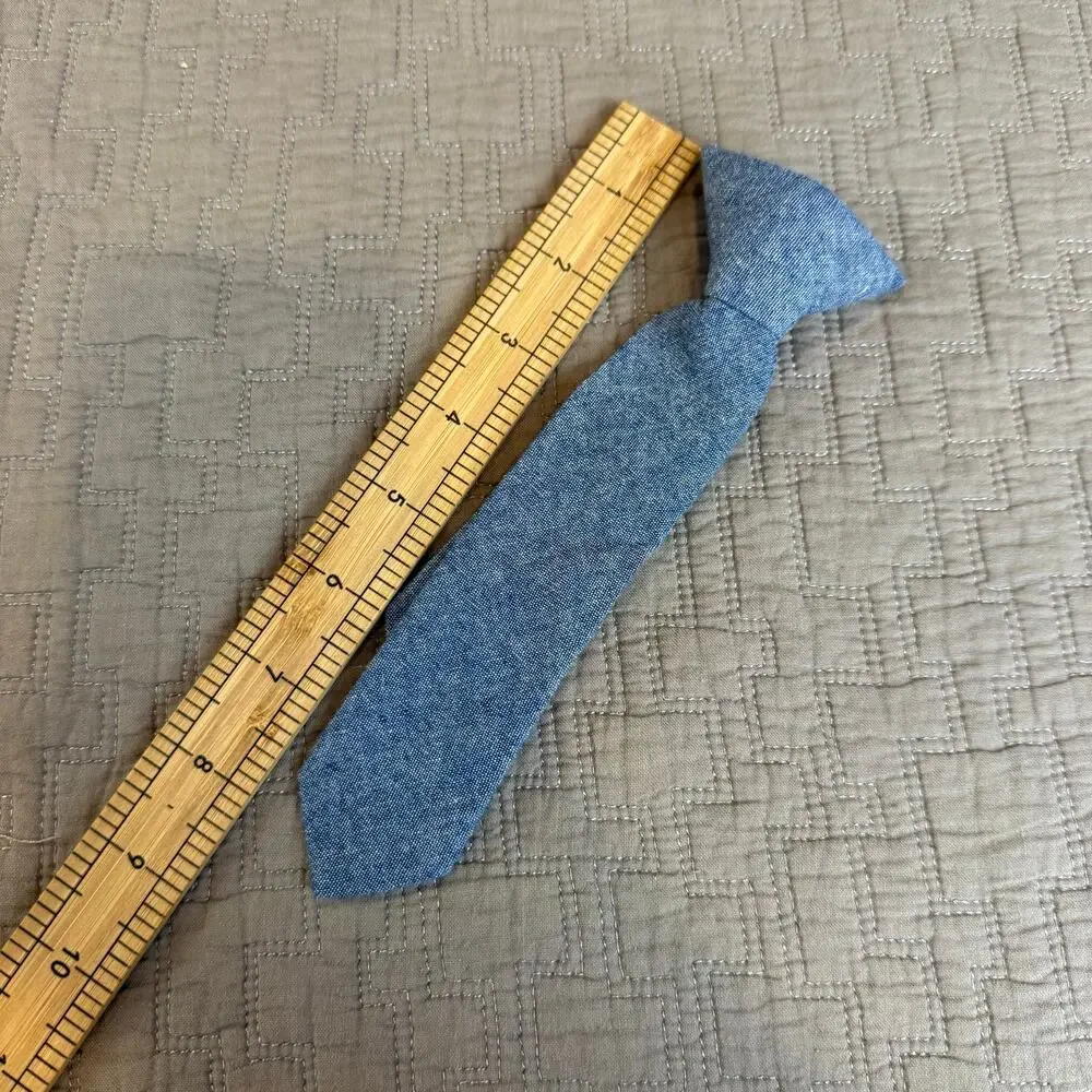 Toddler Boys Chambray Blue Neck Tie Clip On Tie Fancy Dressup Preppy Cute
